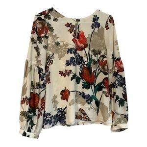 Express Floral Long Sleeve Blouse Women’s Size S – White Multicolor Print